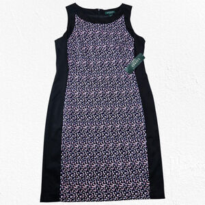 Lauren Ralph Lauren Black Pink Abstract Animal Print Sheath Knee Length Dress 14